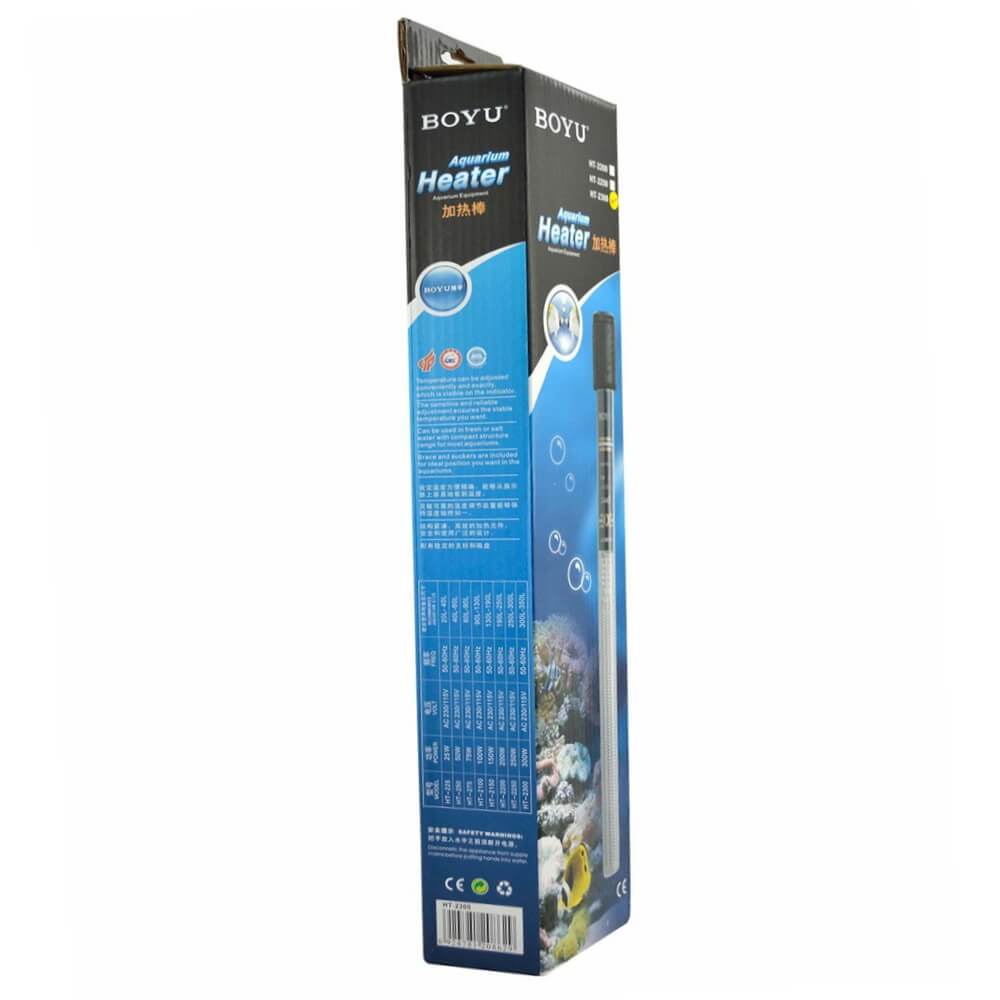 Incalzitor pentru acvariu cu termostat Boyu 100 W 14 Incalzitor pentru acvariu cu termostat Boyu 100W, ideal ca incalzitor acvariu 90l, maxim 130l. Ofera incalzire optima si control precis al temperaturii. Incalzitorul pentru acvariu cu termostat Boyu 100W este solutia ideala pentru mentinerea unei temperaturi constante in acvariile cu volume intre 90 si 130 litri. Acest incalzitor ofera o incalzire optima si un control precis al temperaturii, asigurand un mediu sanatos pentru pestii tai chiar si intr-un volum generos de apa utilizat ca incalzitor acvariu 130l. Cu o putere de 100W, incalzitorul Boyu este proiectat pentru a mentine temperatura ideala in acvariu, indiferent de fluctuatiile de temperatura din exterior. Este usor de reglat datorita termostatului incorporat, permitandu-ti sa setezi temperatura dorita cu usurinta. Acest incalzitor pentru acvariu cu termostat este complet submersibil, ceea ce inseamna ca poate fi montat in totalitate in apa, asigurand o distribuire uniforma a caldurii. In plus, indicatorul LED de functionare/oprire (on/off) iti permite sa vezi rapid daca incalzitorul este in functiune. Incalzitorul Boyu vine echipat cu ventuze pentru o fixare sigura si stabila pe peretele acvariului. Cu o inaltime de 29 cm si un diametru de 2 cm, acest incalzitor 100W se potriveste perfect in acvariile de dimensiuni medii. Caracteristici: Putere: 100W Volum acvariu: Ideal pentru acvarii de 90-130 litri Termostat: Da, usor de reglat Submersibil: Complet submersibil Indicator LED: Vizibilitate usoara a starii de functionare Fixare: Ventuze incluse pentru o instalare sigura Dimensiuni: 29 cm inaltime, 2 cm diametru Acest incalzitor pentru acvariu cu termostat Boyu 100W asigura o incalzire eficienta si constanta, fiind alegerea perfecta pentru pasionatii de acvaristica ce doresc sa ofere pestilor un mediu optim si stabil.