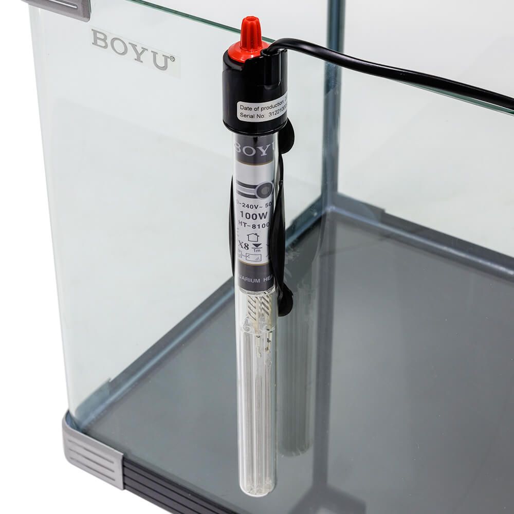 Incalzitor pentru acvariu cu termostat Boyu 100 W 6 Incalzitor pentru acvariu cu termostat Boyu 100W, ideal ca incalzitor acvariu 90l, maxim 130l. Ofera incalzire optima si control precis al temperaturii. Incalzitorul pentru acvariu cu termostat Boyu 100W este solutia ideala pentru mentinerea unei temperaturi constante in acvariile cu volume intre 90 si 130 litri. Acest incalzitor ofera o incalzire optima si un control precis al temperaturii, asigurand un mediu sanatos pentru pestii tai chiar si intr-un volum generos de apa utilizat ca incalzitor acvariu 130l. Cu o putere de 100W, incalzitorul Boyu este proiectat pentru a mentine temperatura ideala in acvariu, indiferent de fluctuatiile de temperatura din exterior. Este usor de reglat datorita termostatului incorporat, permitandu-ti sa setezi temperatura dorita cu usurinta. Acest incalzitor pentru acvariu cu termostat este complet submersibil, ceea ce inseamna ca poate fi montat in totalitate in apa, asigurand o distribuire uniforma a caldurii. In plus, indicatorul LED de functionare/oprire (on/off) iti permite sa vezi rapid daca incalzitorul este in functiune. Incalzitorul Boyu vine echipat cu ventuze pentru o fixare sigura si stabila pe peretele acvariului. Cu o inaltime de 29 cm si un diametru de 2 cm, acest incalzitor 100W se potriveste perfect in acvariile de dimensiuni medii. Caracteristici: Putere: 100W Volum acvariu: Ideal pentru acvarii de 90-130 litri Termostat: Da, usor de reglat Submersibil: Complet submersibil Indicator LED: Vizibilitate usoara a starii de functionare Fixare: Ventuze incluse pentru o instalare sigura Dimensiuni: 29 cm inaltime, 2 cm diametru Acest incalzitor pentru acvariu cu termostat Boyu 100W asigura o incalzire eficienta si constanta, fiind alegerea perfecta pentru pasionatii de acvaristica ce doresc sa ofere pestilor un mediu optim si stabil.