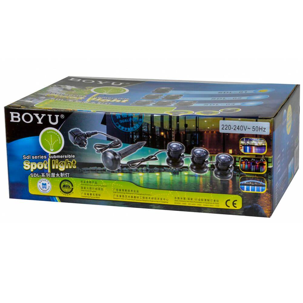 Led spot subacvatic Boyu cu senzor de lumina 5 Cutie Led spot subacvatic Boyu pentru iluminat fantani arteziene