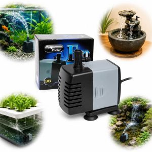 Pompa apa acvariu Aqua Zonic Evo 3 cu ambalaj si exemple de utilizare in acvariu, fantana arteziana, sistem hidroponic si cascada