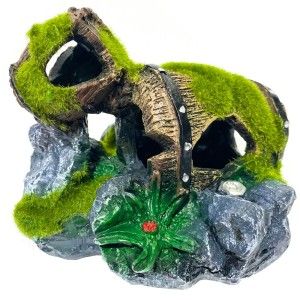 Decor acvariu doua butoaie cu moss, un decor pentru acvariu inedit. Aceasta decoratiune acvariu combina naturalul muschiului cu butoaie vechi, oferind un peisaj subacvatic atragator si spatii de refugiu pentru pesti.