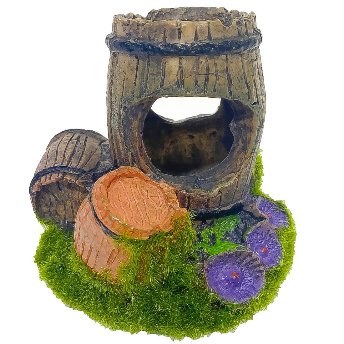 Ornament cu 3 butoaie pentru acvariu cu moss 3 Ornament cu 3 butoaie pentru acvariu, un plus de farmec si culoare. Printre cele mai apreciate decoruri pentru acvariu, se remarca drept decoratiuni acvarii spectaculoase, ideale pentru un mediu sigur si natural.