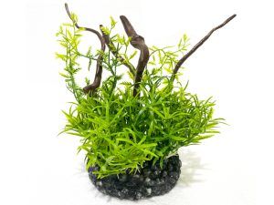 1. Aranjamente flori artificiale acvariu verzi cu ramuri, plante artificiale realiste, ideale pentru nano sau acvarii mari; tufa flexibila pe baza ceramica ce nu schimba parametrii apei, decor instant premium.