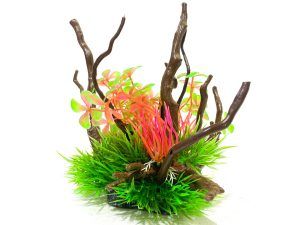 Plante artificiale de acvariu rosii gazon si lemn, set din plante artificiale intense, plante de acvariu din plastic realiste si decor acvatic stabil, perfect pentru bazine de orice dimensiune.