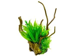 Ornament acvariu moss Echinodorus si drift wood, plante artificiale verzi si ramuri realiste; aranjamente flori artificiale acvariu ideale pentru nano sau bazine mari, instalare rapida si efect 3D spectaculos.