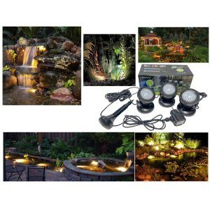 Set 3 spoturi LED pentru iluminare iazuri gradina cu senzor de lumina: spoturi LED perfecte pentru iluminarea iazurilor, ideale ca proiector iaz. Spoturi LED pentru iluminare iazuri gradina cu automatizare zi/noapte. Fiecare proiector iaz din cele 3 are cate 36 leduri albe foarte luminoase si o putere de 7,5W. Pur si simplu uimeste prin cantitatea de lumina emisa. Senzorul de lumina creaza automatizare, astfel incat spoturile sa inceapa sa lumineze doar la lasarea serii si sa se stinga dimenieata, cand soarele rasare excluzand efortul fizic de a porni si opri lsistemul de iluminare manual. Set 3 spoturi LED pentru iluminare iazuri gradina cu senzor de lumina ce-ti va transforma gradina intr-un colt de rai. Acest proiector de iaz ofera un spectacol de lumini subacvatice, fiind perfect pentru orice amenajare peisagistica. Caracteristici: Spoturi cu LED eficiente: Fiecare proiector este echipat cu 36 de LED-uri albe, luminoase, cu o putere totala de 7,5W, oferind o iluminare intensa si de durata. Iluminare automata: Datorita senzorului de lumina incorporat, spoturile se activeaza automat la lasarea serii si se opresc dimineata, eliminand necesitatea interventiei manuale. Rezistenta subacvatica: Carcasa spoturilor este complet etansa si proiectata special pentru utilizare subacvatica, respectand standardele IPX8, ceea ce le face ideale pentru iazuri, cascade sau gradini ornamentale. Design compact si elegant: Spoturile au dimensiuni reduse si un design atractiv, fiind usor de instalat si de integrat in orice peisaj. Consum redus de energie: Iluminatul LED de inalta eficienta asigura economii semnificative la energia electrica, fiecare spot avand un consum de doar 7,5W. Cabluri generoase: Setul include cabluri de alimentare cu lungimi suficiente pentru o instalare flexibila – 4,9 metri intre senzorul de lumina si spoturi si 1,9 metri de la senzor la sursa de alimentare. Specificatii tehnice: Dimensiuni spot: Φ8,6 cm x 8,6 cm (latime) x 11,8 cm (inaltime) Distanta cablurilor intre spoturi: 1 metru Lungimea cablului de alimentare: 4,9 metri (spoturi la senzor) si 1,9 metri (senzor la sursa de alimentare) Tensiune de alimentare: Spoturile se conecteaza la priza de 220V prin intermediul alimentatorului. Din alimentator iese o tensiune de AC 12V-Max 900 mA care alimenteaza spoturile, tensiune inofensiva atat omului cat si mediului acvatic. Culoare lumina emisa: Alba Clasa de protectie: Toate spoturile sunt 100% etanse conform standardelor IPX8 ce permit folosirea spoturilor in mediul acvatic la adancimi de peste 1 metru fara nici un risc de electrocutare sau de patrundere a apei in spotul luminos. Alimentatorul si senzorul de lumina respecta standardele IPX4. Cu acest set de 3 spoturi LED pentru iluminare iazuri gradina, poti adauga un plus de magie si eleganta oricarei amenajari exterioare. Iluminarea subacvatica oferita de aceste spoturi transforma orice iaz sau gradina intr-un spatiu feeric, perfect pentru relaxare si admiratie. Alege calitatea si eficienta pentru proiectele tale de ornamente de gradina cu acest kit complet si usor de folosit!