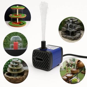 Mini pompa apa 220V ideala pentru acvarii si fantani decorative. Aceasta pompa apa mini este perfecta ca pompa fantana pisici, fiind o pompa submersibila cu dimensiuni mici si consum redus, doar 4W, cu debit de 280l/h.