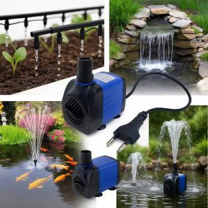 Pompa submersibila de apa 1500 l/h ideala ca pompa submersibila, pompa recirculare fantana arteziana, pompa iaz; pompa submersibila pentru fantana arteziana cu debit reglabil, pompa de apa submersibila versatila, kit pompa submersibila complet pentru gradina si acvariu.