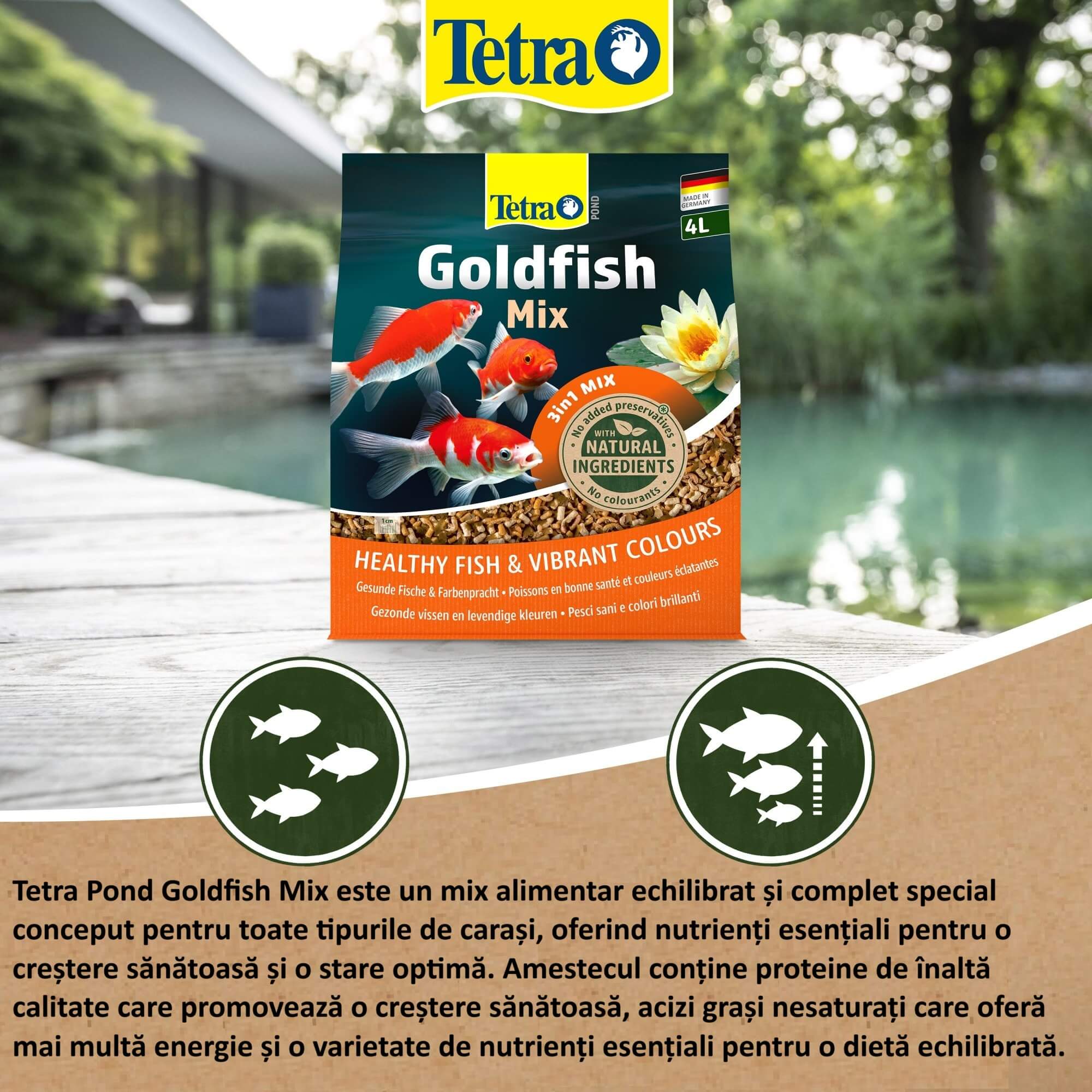 Mancare pesti Tetra Pond Glodfish Mix 4l 6 Imagine exterior Tetra Pond Glodfish Mix 4l, mancare de pesti potrivita ca mancare pesti iaz si mancare carasi.