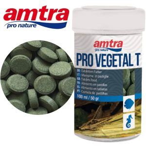 Hrana vegetala pesti exotici tablete Amtra Pro Vegetal – hrana pesti acvariu ierbivori, ideala pentru o dieta echilibrata si naturala. Hrana vegetala pesti exotici tablete Amtra Pro Vegetal este alegerea perfecta pentru acvaristii care doresc sa ofere pestilor lor ierbivori o alimentatie de calitate premium. Aceasta formula speciala sub forma de tablete scufundabile contine o cantitate generoasa de alge Spirulina, esentiale pentru mentinerea sanatatii, vitalitatii si culorilor naturale ale pestilor exotici.