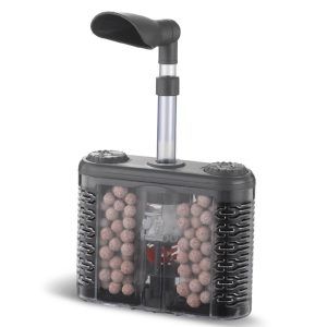 Filtru acvariu pentru pompa de aer complet - design compact si modern Aceasta imagine evidentiaza designul compact si eficient al filtrului acvariu pentru pompa de aer. Fiind unul dintre cele mai inovatoare top filtre interne acvariu, acest dispozitiv integreaza materiale filtrante de calitate, inclusiv burete de densitate mare, perle ceramice microporoase si medii biologice pentru sustinerea bacteriilor benefice. Ideal pentru acvarii mici si medii, acest filtru de aer acvariu combina tehnologia avansata cu un aspect minimalist.