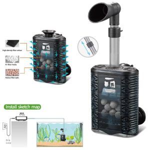 Acest filtru apa acvariu mic este echipat cu straturi multiple de filtrare, inclusiv bumbac de densitate mare, mediu filtrant K1 si bile ceramice microporoase. Designul sau eficient asigura o filtrare acvariu mic excelenta, fiind ideal pentru acvarii intre 1 si 30 de litri. Descopera performanta unui mini filtru acvariu compact si durabil!