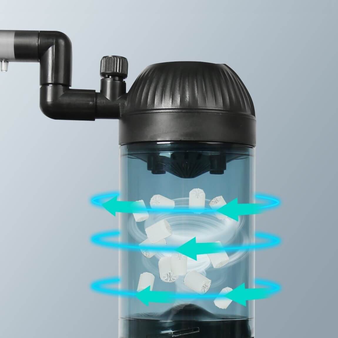 Filtru apa acvariu pesti, filtrare acvariu 5-50 l 11 Sistem intern de filtrare cu rotatie vortex. Filtru apa acvariu pesti, imbunatateste calitatea apei si favorizeaza bacteriile benefice. Perfect pentru filtrare acvariu biologica.