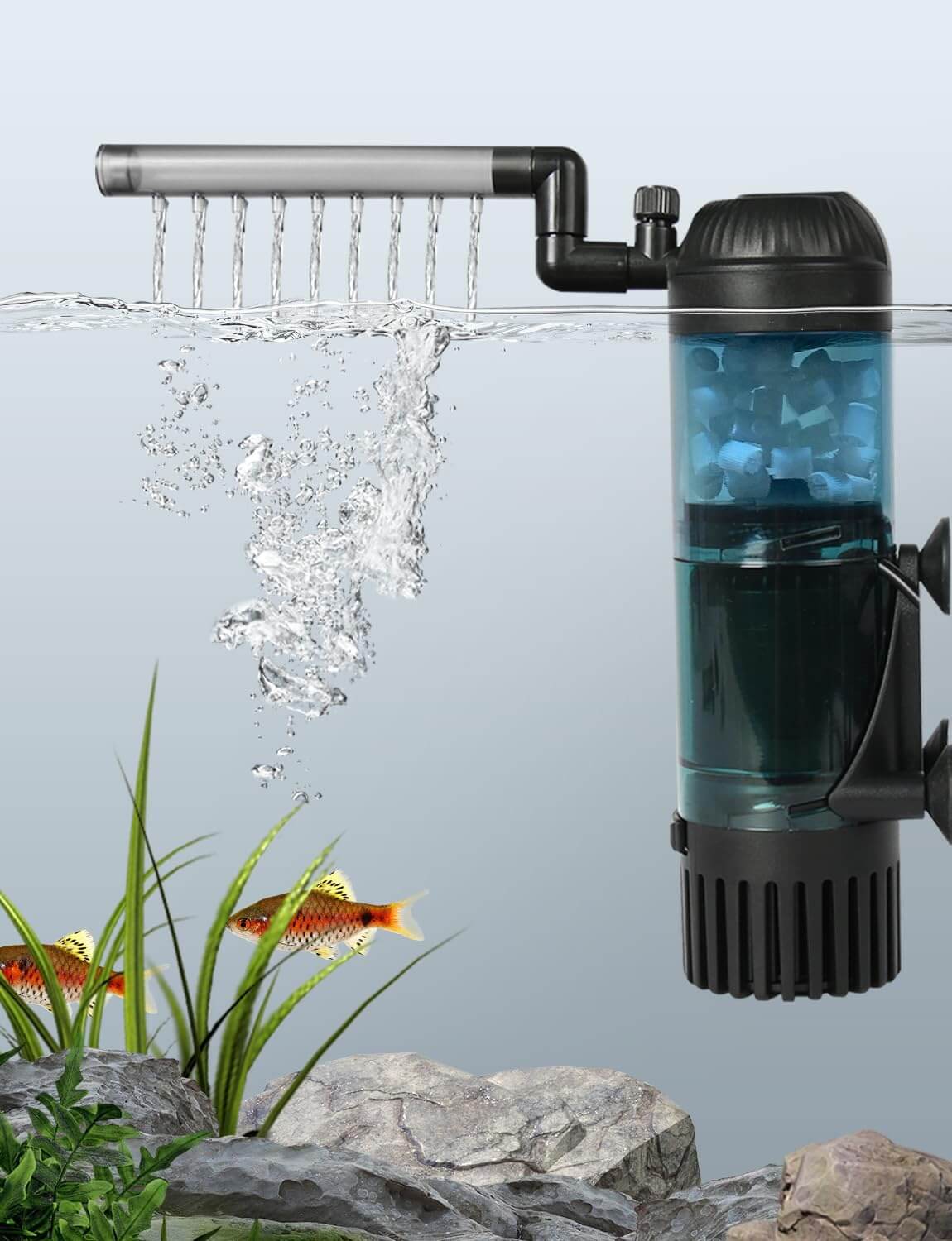 Filtru apa acvariu pesti, filtrare acvariu 5-50 l 8 Oxigenare eficienta cu filtru apa acvariu pesti. Functie de ploaie si valuri pentru aerare perfecta. Filtru de acvariu intern compact si puternic.