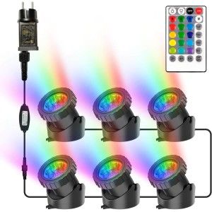 Set 6 spoturi RGB iluminat curte arteziene si iazuri, perfect pentru iluminat arhitectural exterior, lumini subacvatice iaz si spoturi piscina.