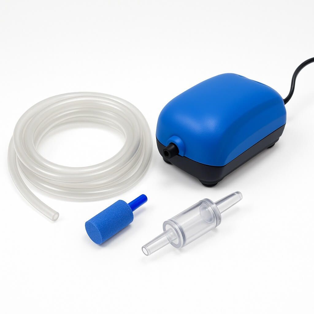 Pompa acvariu cu accesorii set complet aerare acvarii max 50 litri 1 Pompa acvariu cu accesorii ideale pentru acvarii de pana la 50L. Set aer acvariu complet cu Pompa aer acvariu, pompa acvariu cu furtun de aer, piatra aer acvariu, piatra aer, difuzor aer acvariu, valva unisens, valva aer, Pompa acvariu pesti pentru oxigenare eficienta.