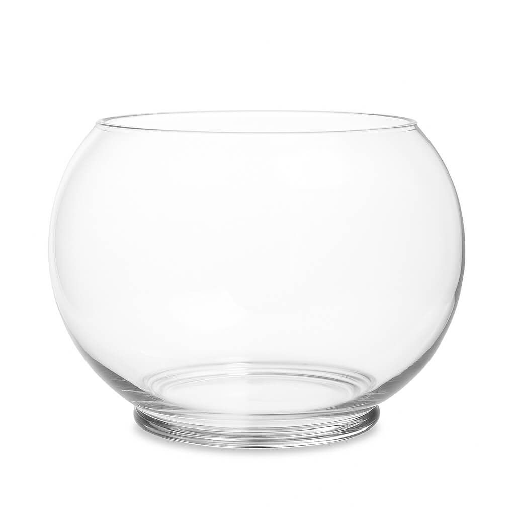 Bol sticla 3.2L decorativ flori sau pesti, diametru 20 cm 5 Bol sticla rotund de 3.2L, ideal pentru acvarii mici sau decoratiuni florale. Acest bol de sticla decorativ este un bol pentru pesti versatil. Face parte din gama de boluri din sticla, ideal si ca bol sticla pentru flori.