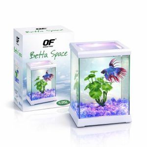 Acvariu pesti Betta OF Betta Space alb, acvariu pentru Betta, acvariu Betta elegant, Betta acvariu pentru birou.