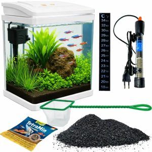 Acvariu pesti mic alb echipat ideal pentru spatii mici, acvariu 10 litri practic, acvariu mic complet pentru incepatori, acvariu pesti mic modern, acvariu alb elegant.