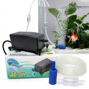 Set mini pompa aer acvariu montat la un acvariu cu piatra de aer