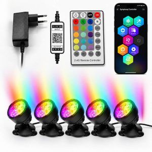 Proiectoare submersibile RGB LED set 5 spoturi cu aplicatie si telecomanda