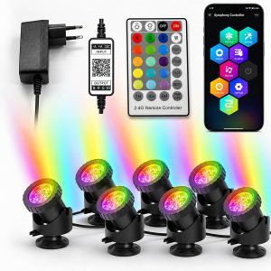 Set 7 spoturi LED RGB pentru gradina si iaz cu telecomanda si control telefon