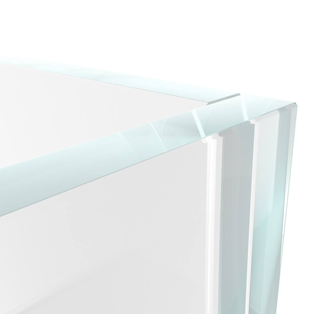 Acvariu sticla pesti exotici OptiWhite 39 Litri, 50x26x30 cm 4 Detaliu muchii slefuite si imbinare transparenta acvariu OptiWhite