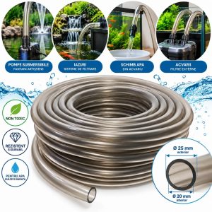 Furtun pompa submersibila 20mm cu diametru exterior 25 mm, pentru iaz, acvariu, filtrare si fantani arteziene