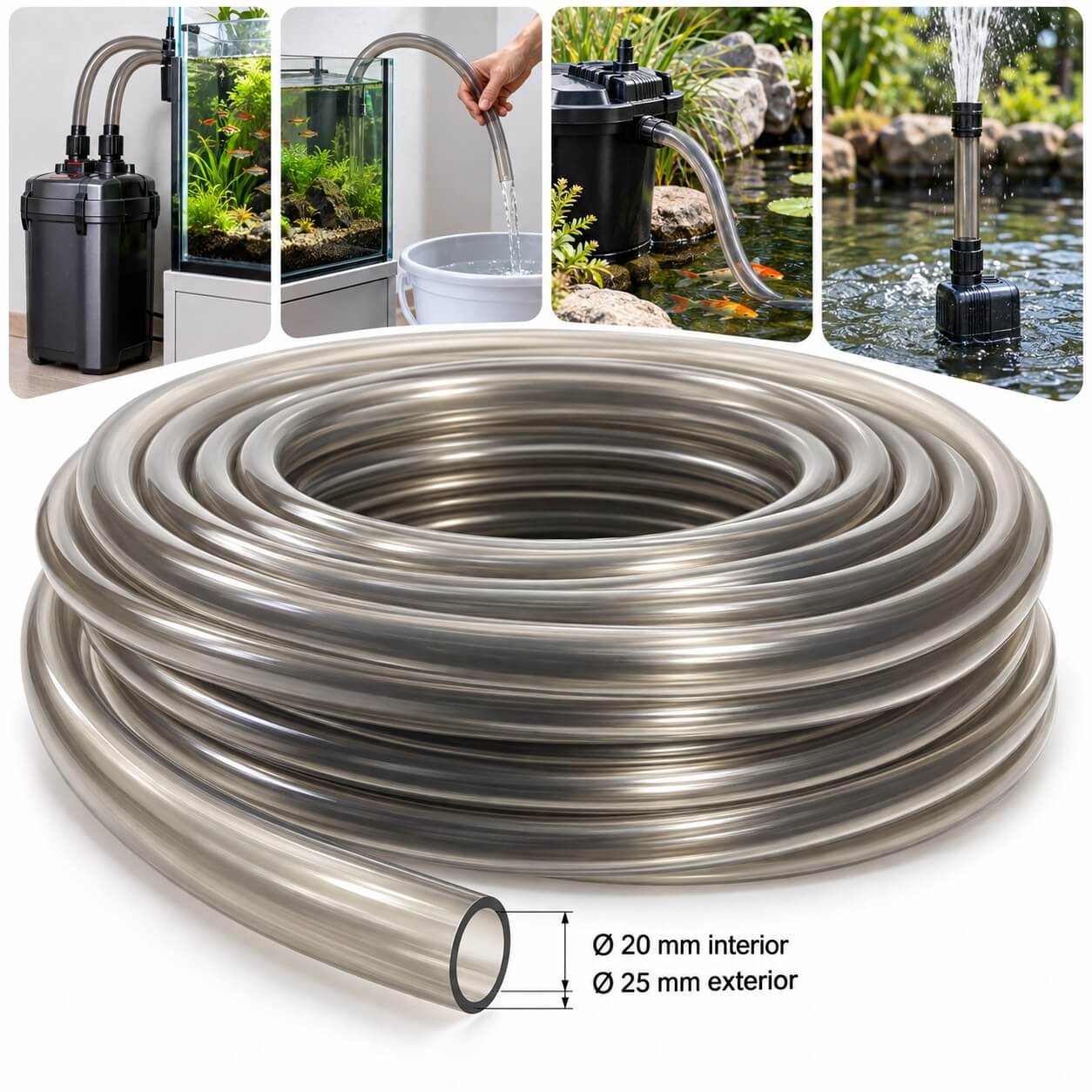 Furtun pompa submersibila 20mm 25mm, iaz acvariu si pompe 5 Furtun 20/25 mm pentru filtru extern, schimb apa acvariu, sistem filtrare iaz si pompa submersibila