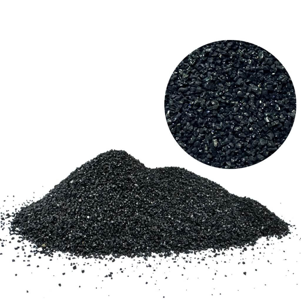 Mini acvariu 4 litri echipat complet pentru pesti 8 Pietris negru Black Crystal Sand pentru acvariu, punga de 1 kg inclusa in pachet, cu detaliu asupra texturii